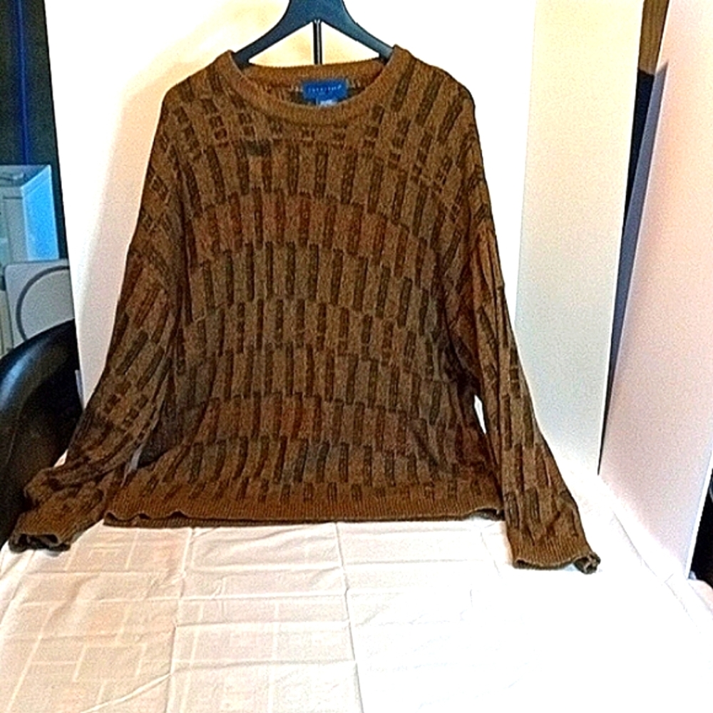 Towncraft 2xl/2xg Brown Crewneck Slouchy Baggy Classy Sweater Textured Knit